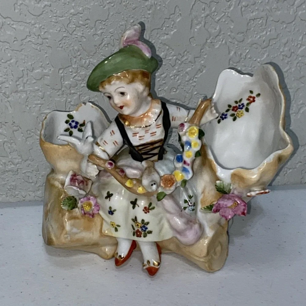 VTG Lenwile China Ardalt Hand Painted Vase Planter Figurine Set Porcelain  #6744